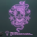 Pink Neon Lamp Combinations with Skull Stars Ribbon and Snake on Dark Wall
