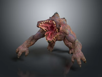 Hero Confronting Fantasy Monster With Open Mouth Sharp Teeth And Claws 3d model