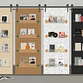 Barn Door Display Shelves With Books Magazines And Decorative Items