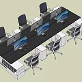 Modern Office Desk and Chair Set With Multiple Computer Screens and White Supports