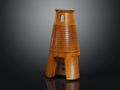 Elegant Wooden Home Decor Ornament Set With Striped Tower Structure Design 3d model