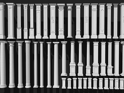 Different Types Of Classic Roman Columns With Decorative Carved Details For Architecture 3d model
