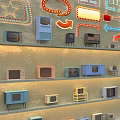 TV Components Diagram Featuring Various Modules On Circuit Board Background With Colorful Elements 3d model