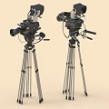 Vintage Film Cameras As Entertainment Appliances Mounted On Tripods With Retro Design