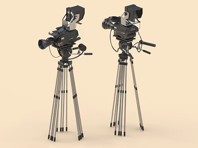 Vintage Film Cameras As Entertainment Appliances Mounted On Tripods With Retro Design 3d model