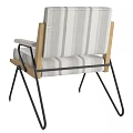 Modern Leisure Chair With Wooden Frame Striped Fabric And Black Metal Legs