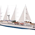 Elegant Cruise Ship With Multiple White Sails And Blue Bottom 3d model