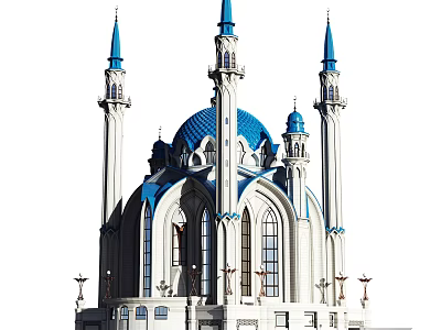 Ancient Islamic Architecture With Blue Domes White Structure And Towering Minarets 3d model
