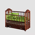 Wooden Baby Crib With Carved Headboard Green Mattress And Underbed Drawer