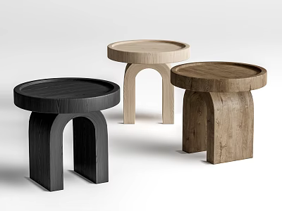 Modern Round Top Wooden Side Tables With Arched Legs In Different Tones 3d model