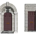Various Classic Entry Doors With Decorative Frames Arch Shapes And Brick Wall Designs 3d model