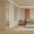 Modern Bedroom Interior Design With Cozy Bed Soft Carpet And Potted Plants