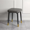 Modern Gray Leather Square Stool With Stitched Seat Black Legs And Golden Feet