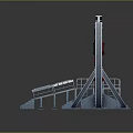 Cartoon Scene Featuring Circular Structure Metal Frames Staircase Platform And Caution Tape