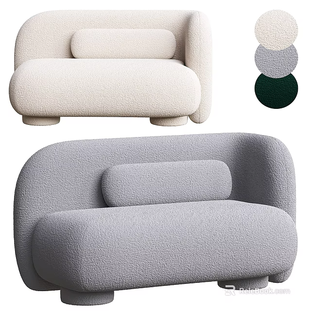 Modern Two Seater Sofa With Bouclé Fabric Rounded Lines And Color Options 3d model 