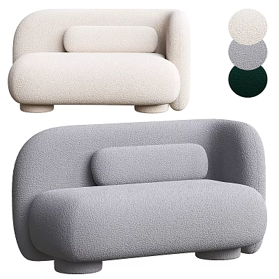 Modern Two Seater Sofa With Bouclé Fabric Rounded Lines And Color Options 3d model