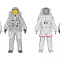 Four men in white spacesuits standing against blue sky with clouds 3d model