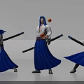 Game Movie Character Blue Long Hair White Top Holding Long Sword Orange Ball Various Poses
