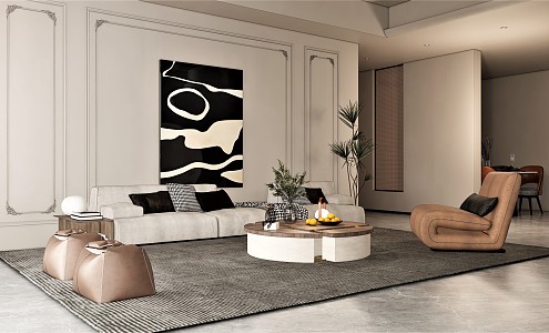 Modern Living Room Home Living Room Multi-person Sofa Leather Sofa Coffee Table Sofa Stool Single Sofa Plant Vase Ornaments Hanging Painting 3d model