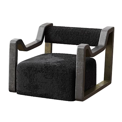 Modern Single Sofa with Plush Black Fabric and Metal Armrest Frame Design Structure 3d model