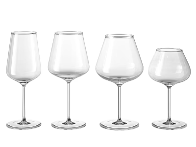 Four Different Transparent Glass Stemmed Wine Glasses With Unique Shapes And Stable Base 3d model