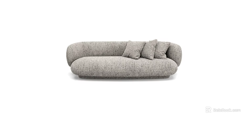 Modern Spacious Gray Fabric Sofa With Curved Design And Plush Cushions 3d model