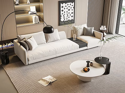 Modern Light Sectional Sofa With Floor Lamp Coffee Table Throw Pillows And Area Rug 3d model