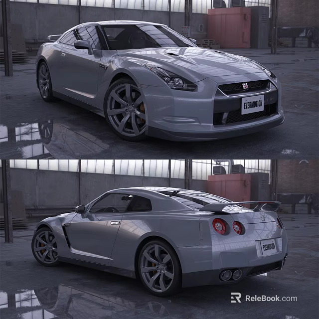 Silver Two Door Sports Car With Aerodynamic Design Red Taillights And Rear Spoiler 3d model 