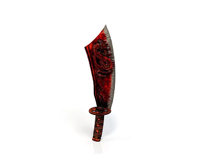 Decorative Red Knife With Silver Blade And Intricate Carved Red Handle 3d model