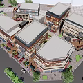 Vibrant Commercial Street With Modern Brick Buildings McDonald's Outdoor Seating Sunshades And Trees