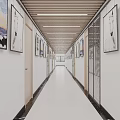 Campus Corridor With Artworks On Walls Wooden Ceiling And Light Colored Floor