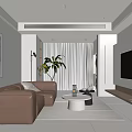 Modern Living Room Interior Design With Brown Sofa Coffee Table Potted Plant And Floor Lamp