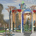 Ornate Pergola With Intricate Decorative Top Columns And Hanging Chandelier