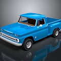 Classic Blue Pickup Truck With Retro Design On Reflective Dark Surface