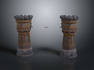 Ornate Medieval Castle Towers With Crenellated Tops And Decorative Stone Bases 3d model