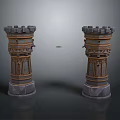 Ornate Medieval Castle Towers With Crenellated Tops And Decorative Stone Bases