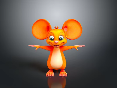 Cartoon Mouse Character With Big Orange Ears Open Arms And Friendly Expression 3D Rendered 3d model