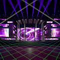 Dynamic Stage Design With Purple Green Lighting LED Screens And Geometric Lines