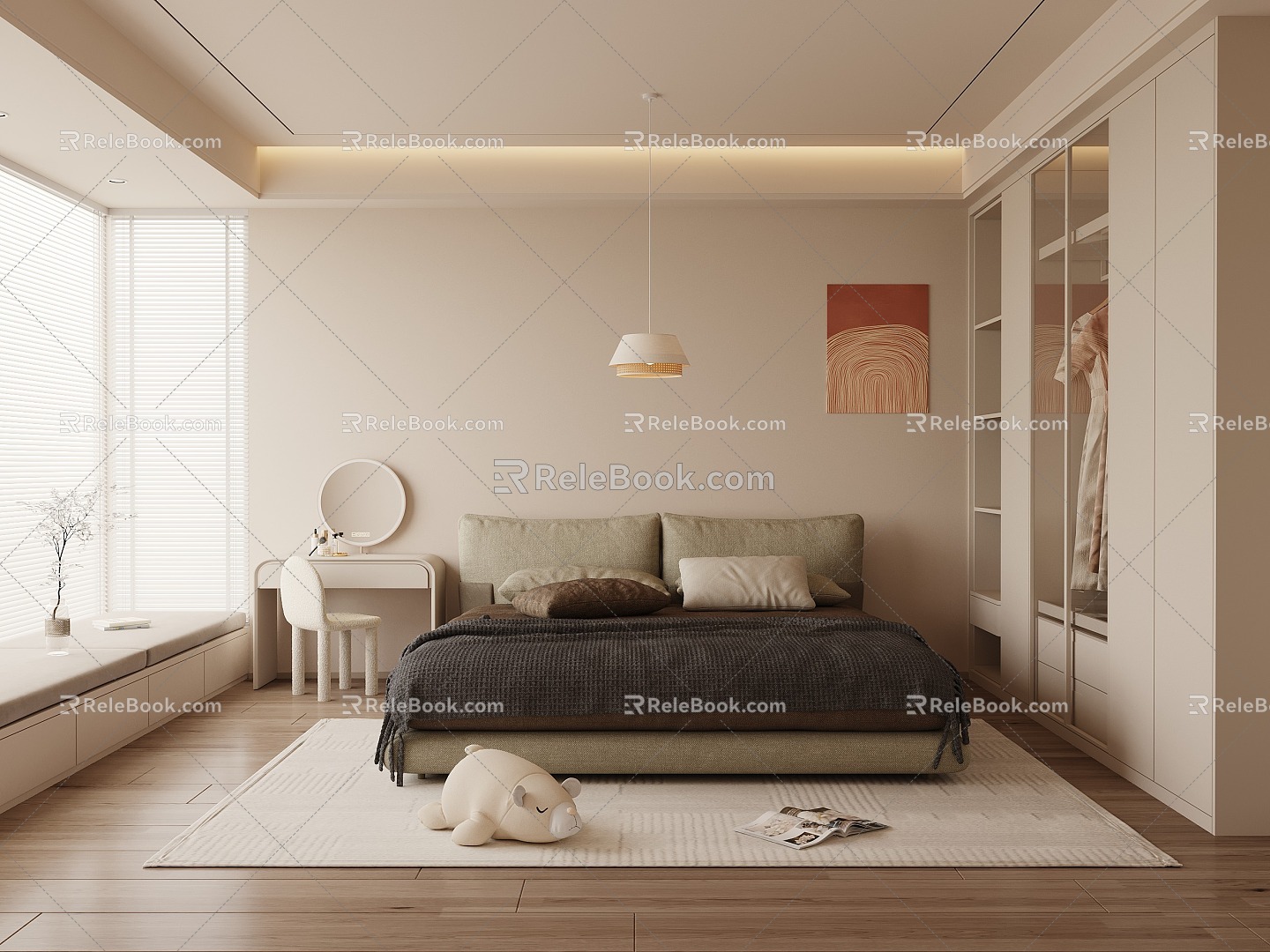 Modern Bedroom Cream Bedroom 3d model