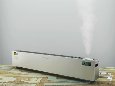 Prosonic Silver Portable Tabletop Humidifier Releasing Steam With Control Panel On Table 3d model