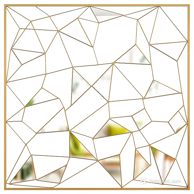 Geometric Mirror With Golden Frame For Modern Interior Home Decor Irregular Polygonal Pattern Design 3d model