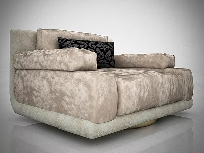 Beige Velvet Single Sofa With Black Patterned Cushion Square Armrest And Round Base 3d model