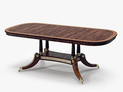 Classic Oval Wooden Dining Table With Inlaid Top Brass Accents And Carved Legs 3d model