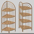Wooden Corner Shelving Units With Multi Tier Open Rattan Style Design