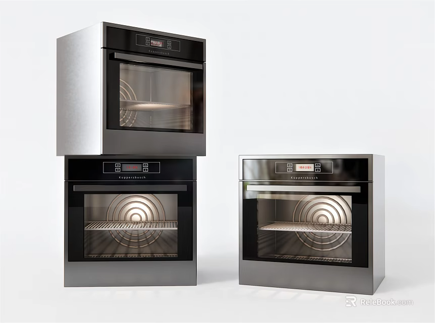 Modern Stainless Steel Kitchen Ovens With Digital Display And Multiple Sizes 3d model 