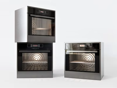 Modern Stainless Steel Kitchen Ovens With Digital Display And Multiple Sizes 3d model