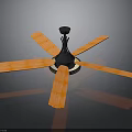 Modern Ceiling Fan With Orange Wooden Blades And Black Motor Housing