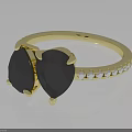 Stylish Fashion Accessory Gold Ring With Two Black Gemstones And Small Diamonds