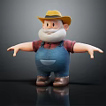 Cartoon 3D Character With Yellow Hat White Beard Red Plaid Shirt Blue Overalls Outstretched Arms