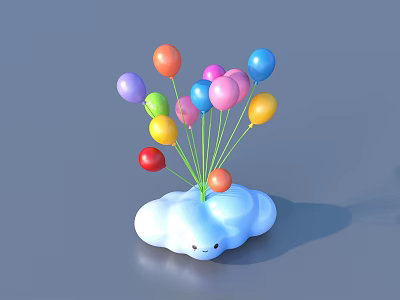 Cute Cloud Shaped Decorative Toy With Colorful Balloons And Smiling Face 3d model